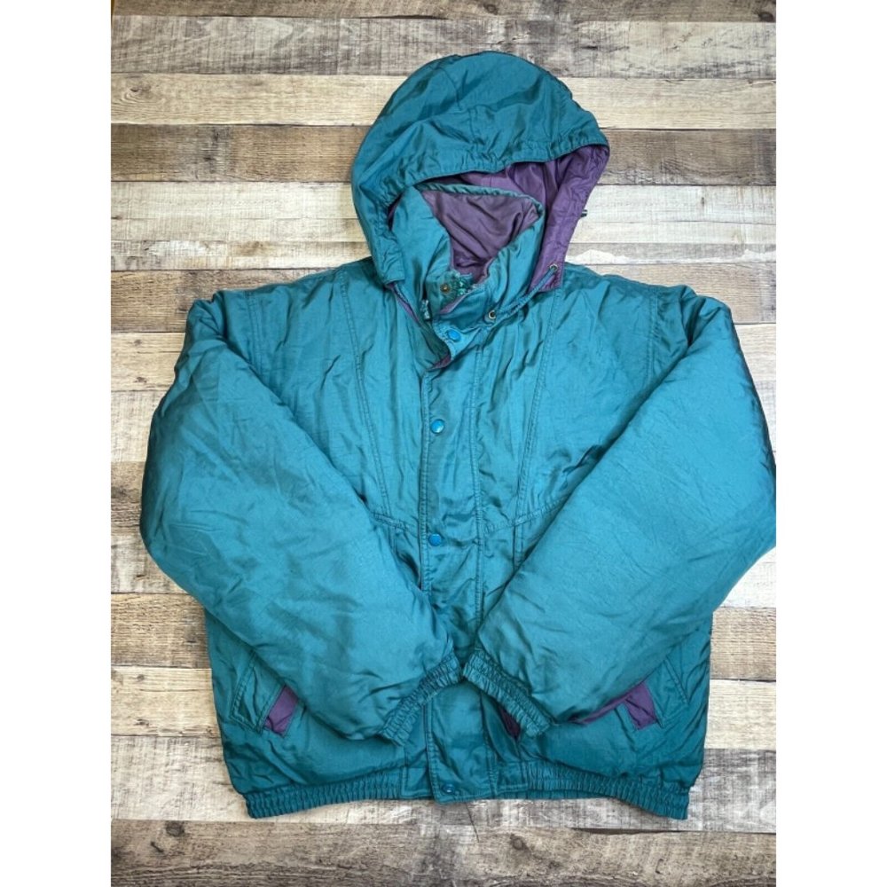Eddie Bauer Men M Puffer Hunting Jacket Goose Down Insulated Teal Blue 90s